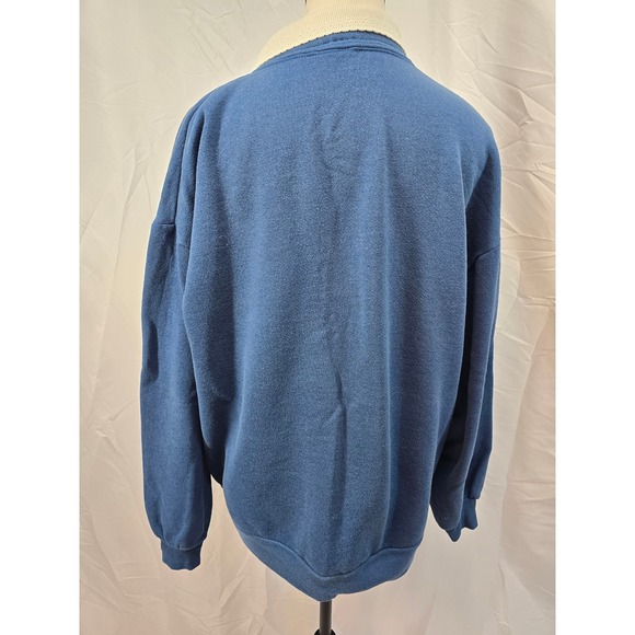 Vintage Blue Graphic Sweatshirt Womens XL Cute Cat Dog Autumn Fall Scene - Picture 4 of 5